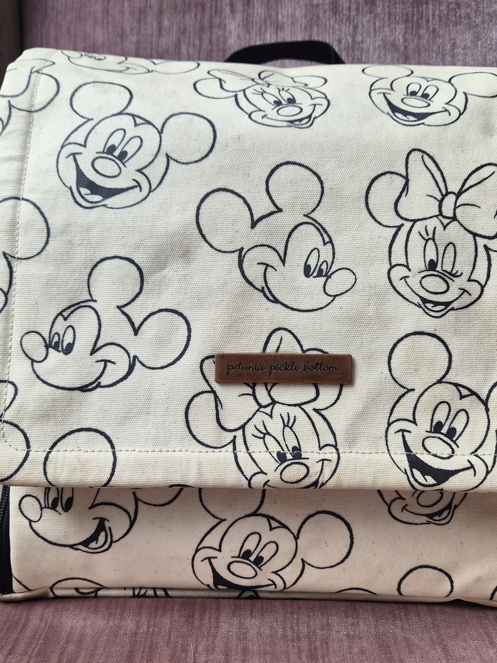 Petunia Pickle Bottom Disney Mickey Canvas Messenger Bag - Cream & Black